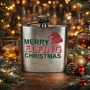 Stainless Steel 5oz Merry Elfing Christmas Flask